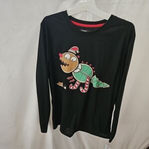 Cat & Jack Black Long Sleeve Tee with Festive Dinosaur